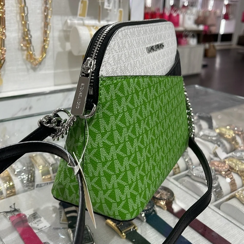 Michael Kors Jet Set Travel Color-Block Signature Logo Crossbody  Jungle Green